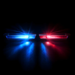 Blue and red police siren lights  - obrazy, fototapety, plakaty