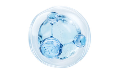 Molecule and water bubble, 3d rendering.