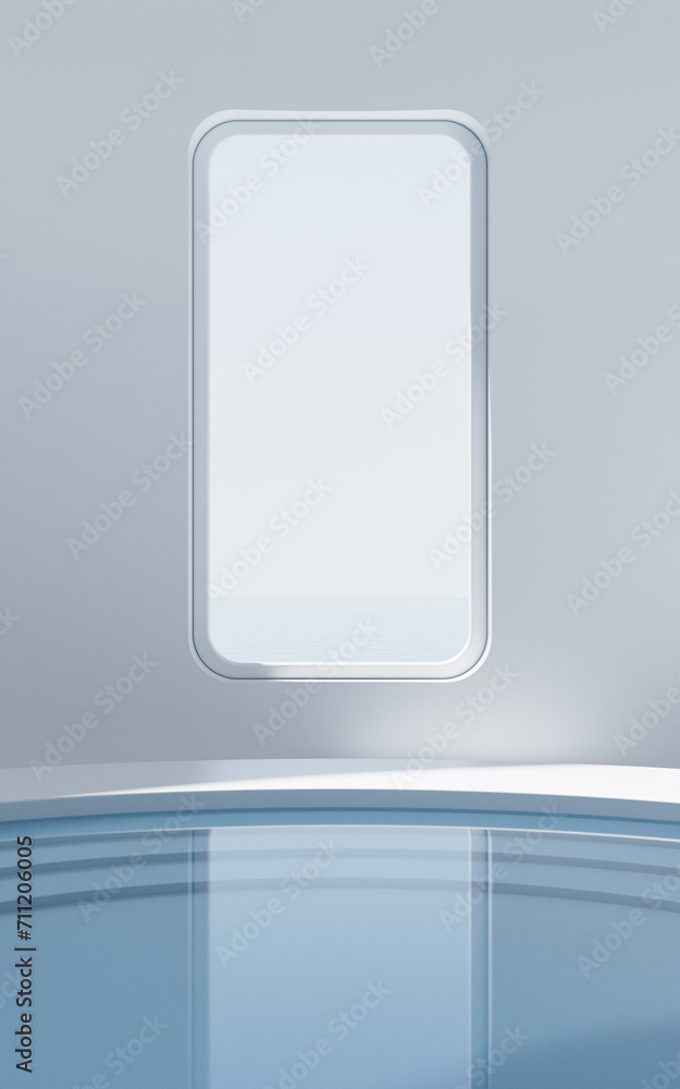Poster empty room with water surface, 3d rendering.