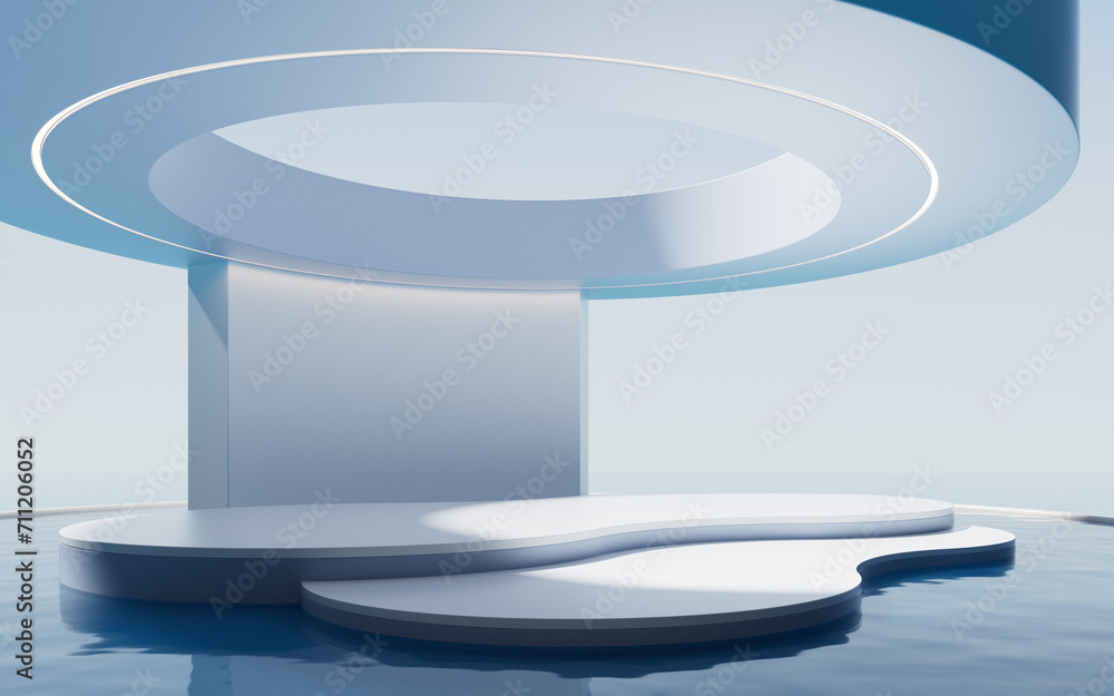 Poster empty room with water surface, 3d rendering.