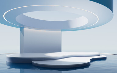 Empty room with water surface, 3d rendering.