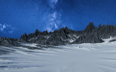 Mountains landform outdoors at night, 3d rendering.