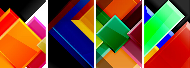 Color glass glossy square composition poster set for wallpaper, business card, cover, poster, banner, brochure, header, website