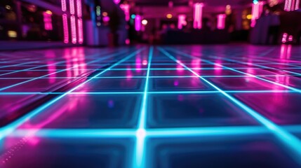 An illuminated neon dance floor inviting attendees to groove under the stars