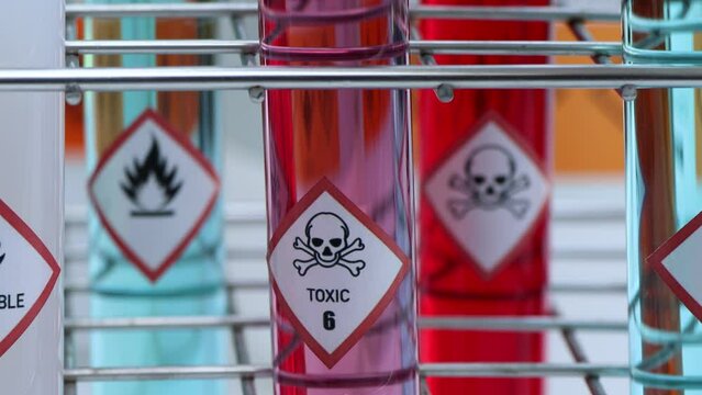 toxic symbol for chemical hazard on test tube, chemical in factory 