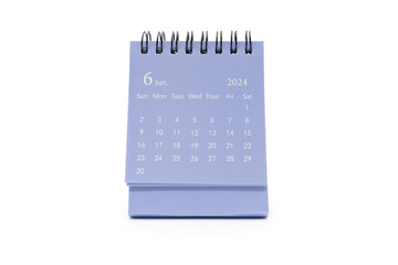 Simple blue desk calendar for JUNE 2024 isolated on white background. Calendar concept with copy space.