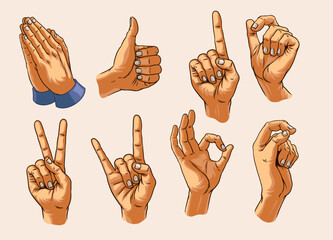 Hand Drawn of Various Male Hand Poses