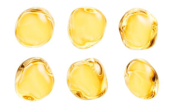 Golden liquid oil bubble elements, 3d rendering.