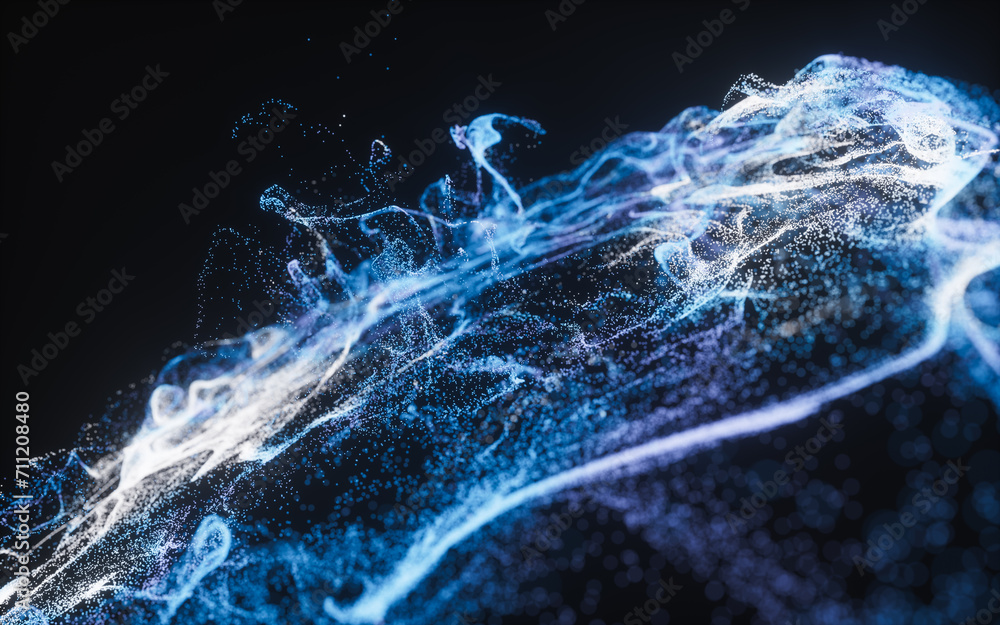 Poster abstract flowing wave particles background, 3d rendering.