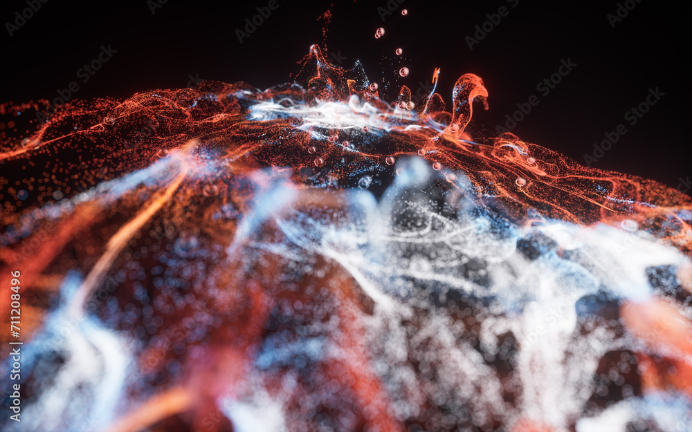 Poster abstract flowing wave particles background, 3d rendering.