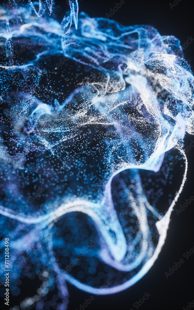 Poster abstract flowing wave particles background, 3d rendering.