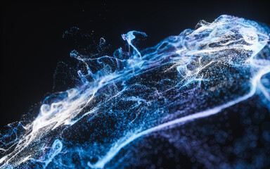 Abstract flowing wave particles background, 3d rendering.