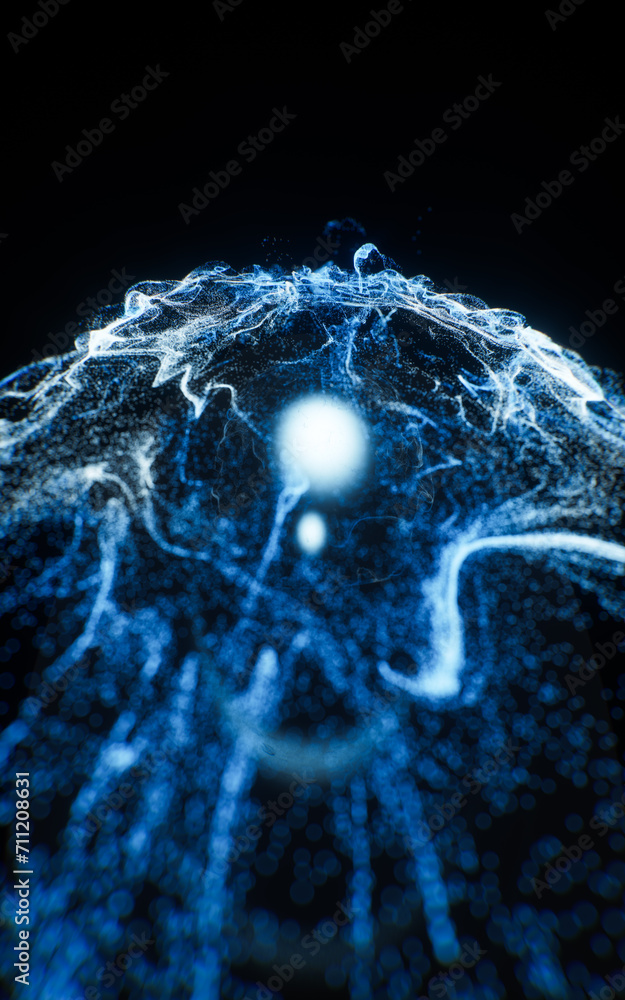 Poster abstract flowing wave particles background, 3d rendering.