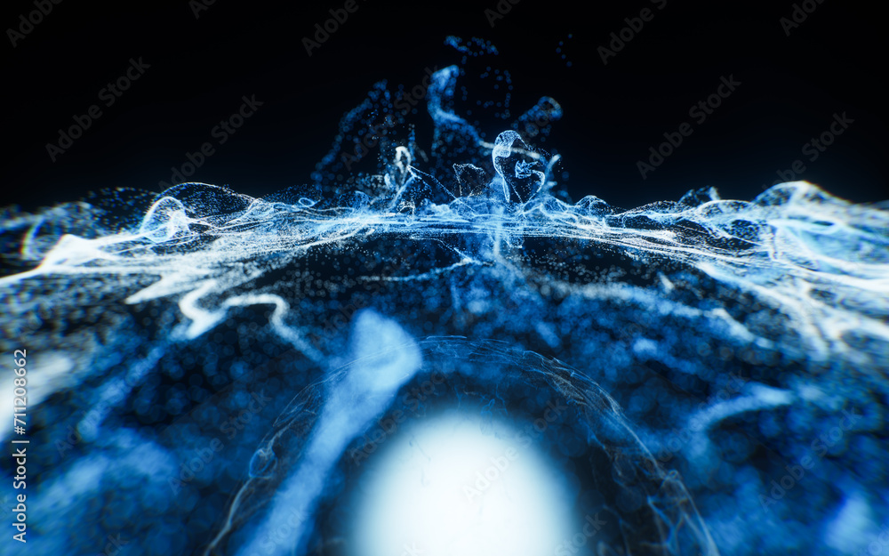 Aufkleber abstract flowing wave particles background, 3d rendering.