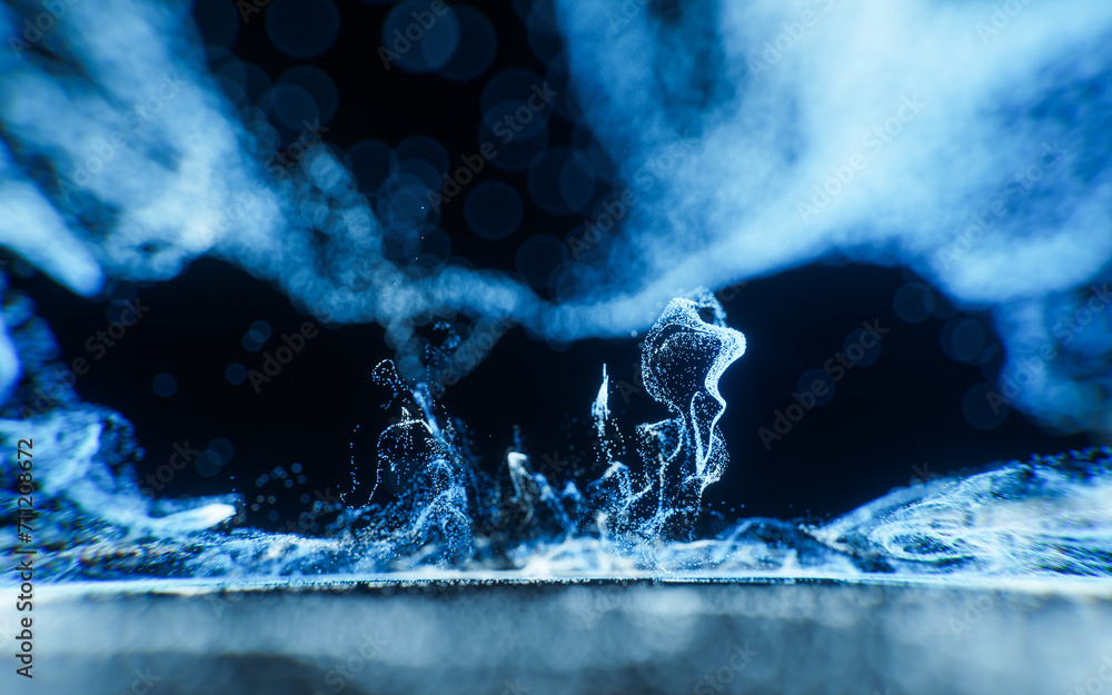Aufkleber abstract flowing wave particles background, 3d rendering.