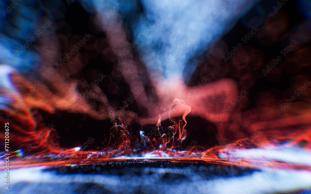 Poster abstract flowing wave particles background, 3d rendering.