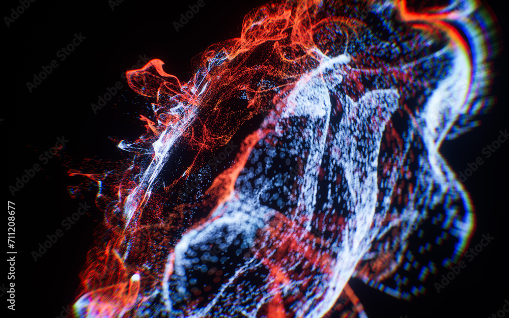Aufkleber abstract flowing wave particles background, 3d rendering.