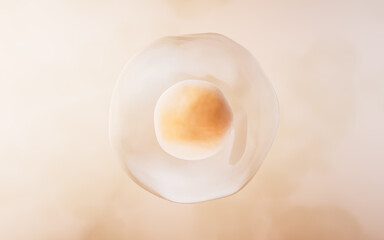 Transparent cell with biotechnology and cosmetic concept, 3d rendering.