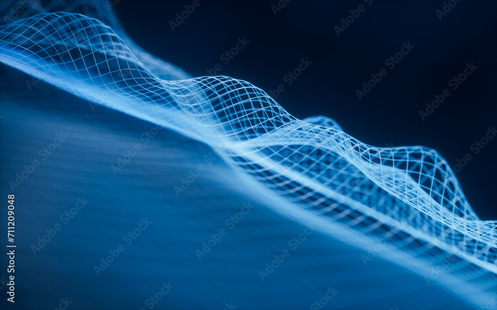 Poster digital space with glowing lines, 3d rendering.