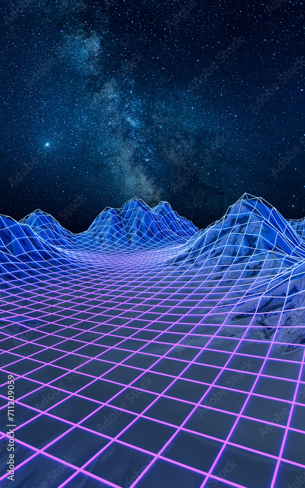 Poster digital space with glowing lines, 3d rendering.