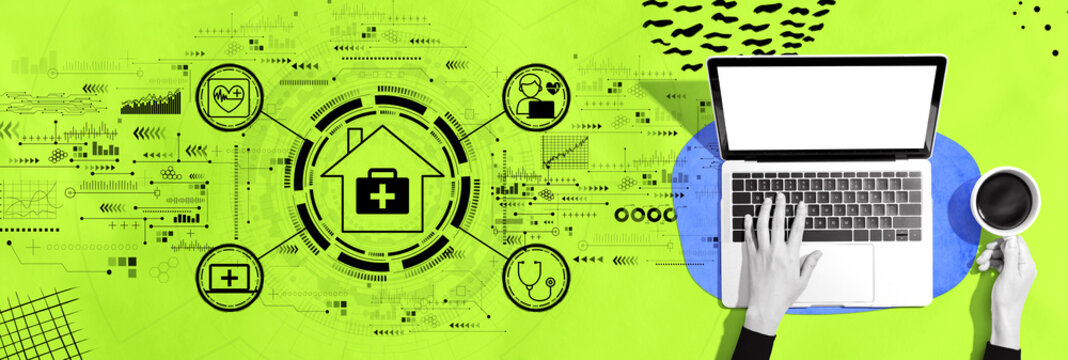 Telehealth theme with person using a laptop computer