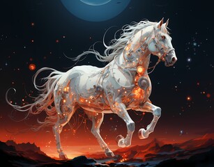 Obraz na płótnie Canvas fantasy horses with light illumination shine on black background