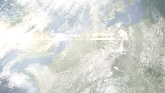 Zoom in from space and focus on Stadtlohn, Germany. 3D Animation. Background for travel intro. Elements of this image furnished by NASA.