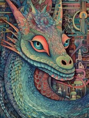 Obraz premium Detailed fantasy dragon artwork in vibrant colors