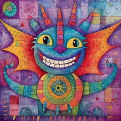 Joyful whimsical creaturedragon in a vibrant watercolor painting
