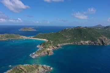 Aerial drone photos of the island St. Barths in the Caribbean French West Indies