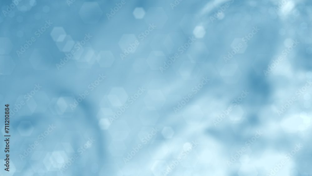 Poster light blue silver winking volumetric forms with bokeh bg - abstract 3d rendering