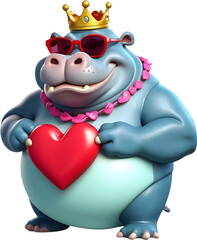 hippo with heart and sunglass 