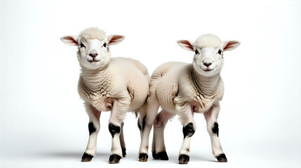 Two baby sheep on white background, isolated on background. Generated with AI.