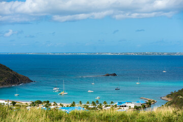 Obraz premium Aerial drone photos of islands in the Caribbean with blue sky and ocean