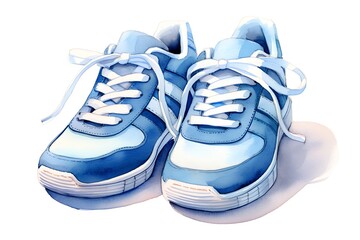 Watercolor illustration of blue sneakers. Isolated on white background.
