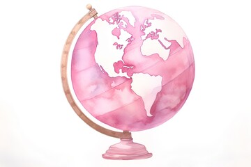 Watercolor illustration of a globe on a white background. Watercolor painting.