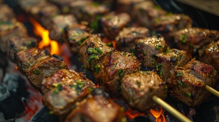 Sizzling Symphony of Skewers: A Culinary Journey Through Fire and Flavor, Where Succulent Meats...