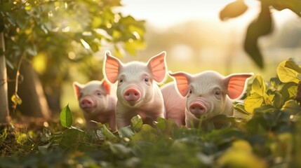 A family of pigs happily rooted around in a designated section of a farm, helping to reduce waste and maintain the balance of a sustainable farming system.