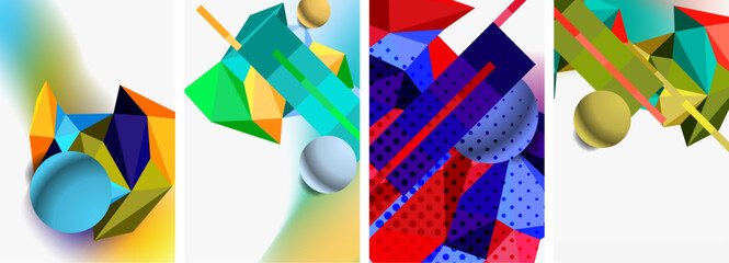 Set of geometric abstract composition with spheres and triangles. Vector illustration For Wallpaper, Banner, Background, Card, Book Illustration, landing page