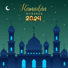 ramadan kareem 2024 banner with green and blue background design
