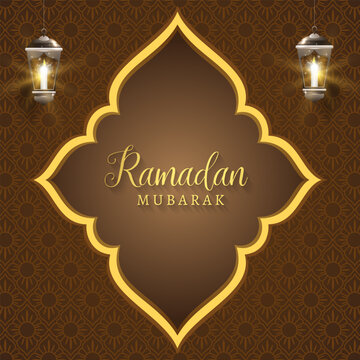 ramadan kareem 2024 banner with brown background design