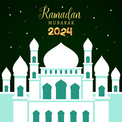 ramadan kareem 2024 banner with green and white background design