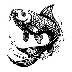 Koi fish black silhouette logo svg vector, koi carp icon illustration.
