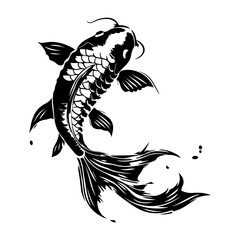Koi fish black silhouette logo svg vector, koi carp icon illustration.