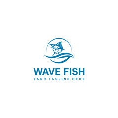 Waves and fish, Marlin Fishing, Vector Logo Template Fish and wave shape