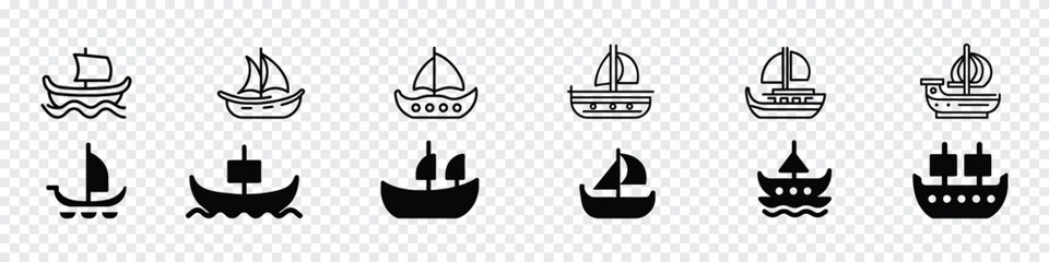 Viking vector black set icon, Viking boat ship, Drakkar sign. Viking transport ship. Viking transport ship. Viking boat. Nordic Drakkar, Swedish warship.