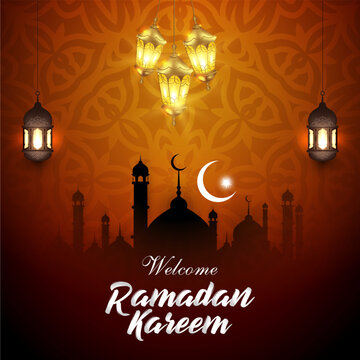 welcome ramadan kareem 2024 banner with brown and yellow background design