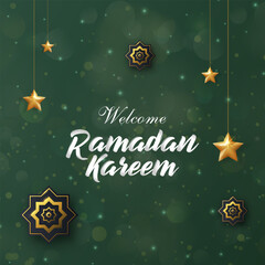 welcome ramadan kareem 2024 banner with green background design