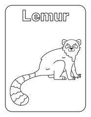 Coloring Page for Kids Coloring book Cute Cartoon Lemur Jungle Animals Preschool Activities Arts and Crafts Kindergarten Vocabulary Black and White PNG