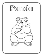 Coloring Page for Kids Coloring book Cute Cartoon Panda Jungle Animals Preschool Activities Arts and Crafts Kindergarten Vocabulary Black and White PNG